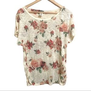 Mesh Open Weave Rose Print Roush sides Top XXL